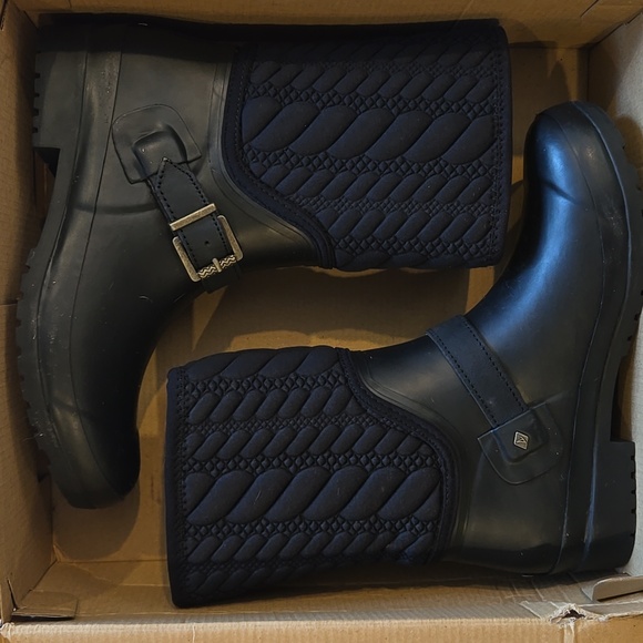Sperry Black Quilted Rubber Boots  Sz 7 - Picture 6 of 8